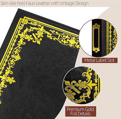 Vienrose Scrapbook Photo Album, 8.5"x11" Faux Leather Cover DIY Scrapbook Album with 30 Sleeves 60 Pages, 3 Ring Vintage Memory Book for Family, Wedding, Birthday, Anniversary, Ebony Black