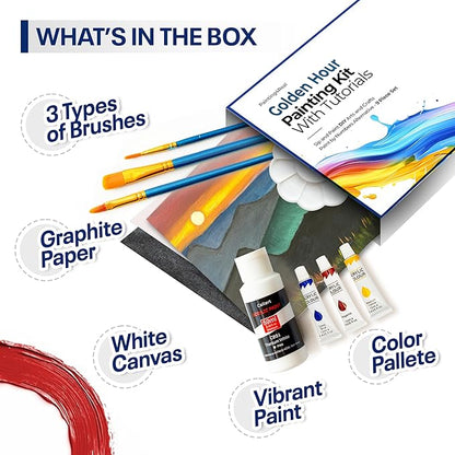 Painting4Real DIY Art Painting Kit for Adults – Learn to Paint Golden Hour with Video Tutorials – 9 Pieces Acrylic Paint Set for Adults –Perfect Christmas Crafts & Holiday Gifts for Art Lovers