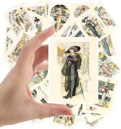 Large Stickers (24 pcs 2.5"x3.5" Each) Collections of Gorgeous Graceful Ladies Posing in Lovely Landscapes Vintage Postcards Retro Greeting Card Book Illustration Reprint