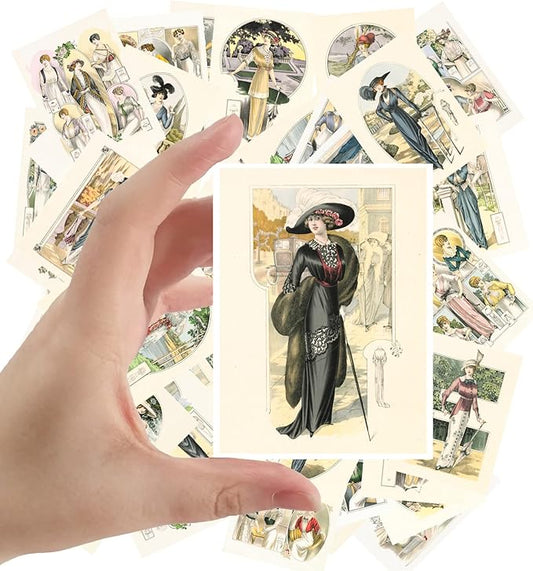 Large Stickers (24 pcs 2.5"x3.5" Each) Collections of Gorgeous Graceful Ladies Posing in Lovely Landscapes Vintage Postcards Retro Greeting Card Book Illustration Reprint