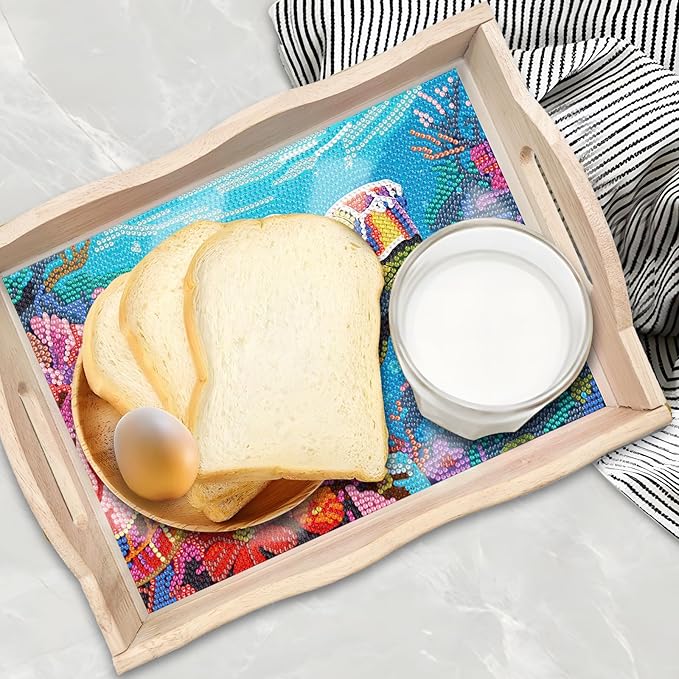 FGbaby DIY 5D Sea Turtle Diamond Painting Wood Serving Tray with Handles Diamond Art Decorative Serving Trays Wooden Tray for Breakfast in Bed, Patio, BBQ, Coffee Table, Party –Great for Lap & Couch