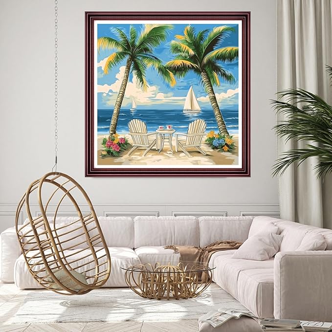 DMCCRAFT Stamped Cross Stitch Kits for Adults 11CT Printed Cross-Stitch Patterns Embroidery Kits Easy Cross Stitching Needlepoint Kits Crossstitch-Coconut Tree Resting 18x18 inch