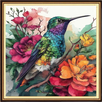 DMCVIVR Stamped Cross Stitch Kits for Adults Beginners Embroidery Kits 11CT Needlepoint Kits Cross Stitch Patterns Embroidery Patterns-Hummingbird Flowers 18x18 inch
