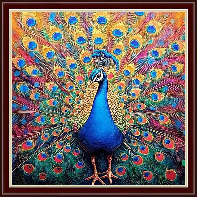 Dimensean Stamped Cross Stitch Kits Full Range of Embroidery Patterns Starter Kits for Beginners Adult DIY Cross Stitches Needlepoint Kits 11CT-Colorful Peacock 18x18 inch