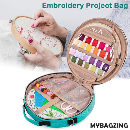 | Round Embroidery Bag - Storage Organizer with Multiple Pockets for Cross Stitch & Embroidery Kits
