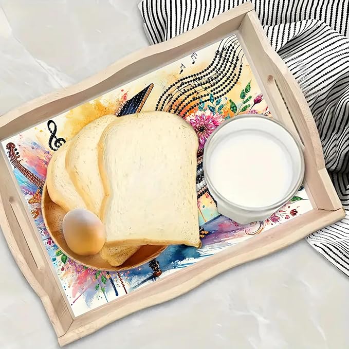 DoxQcs DIY Diamond Art Wooden Tray Kit Easter Food Tray with Handle Diamond Painted Table Decoration Tray for Breakfast Bar Dinner Table Diamond Art Painting for Beginners-#04-Piano