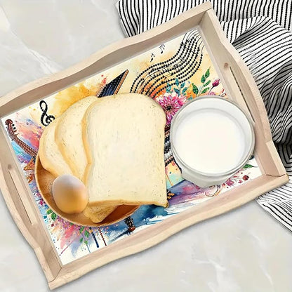 DoxQcs DIY Diamond Art Wooden Tray Kit Easter Food Tray with Handle Diamond Painted Table Decoration Tray for Breakfast Bar Dinner Table Diamond Art Painting for Beginners-#04-Piano