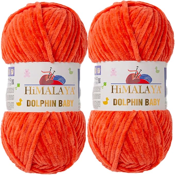 2 Skein/Pack Himalaya Dolphin Baby Chenille Yarn, Each Ball 100 gr (3.5 oz), 120 m (132 Yards), 100% Polyester, Super Bulky Baby Blanket Velvet Amigurumi Yarn, 80312 - Coral Rose