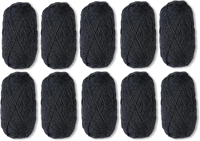 Knit Picks Wool of The Andes Yarn Pack - 10 Skeins of Black 100% Wool Worsted Weight Yarn (Onyx Heather)