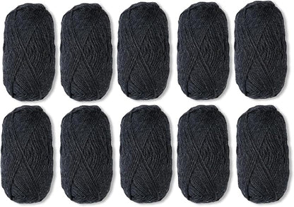 Knit Picks Wool of The Andes Yarn Pack - 10 Skeins of Black 100% Wool Worsted Weight Yarn (Onyx Heather)