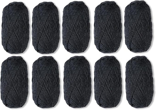 Knit Picks Wool of The Andes Yarn Pack - 10 Skeins of Black 100% Wool Worsted Weight Yarn (Onyx Heather)