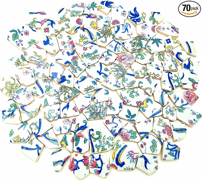 1.1 LB Porcelain Ceramic Mosaic Tiles,Broken Irregular Mosaic Tiles for DIY Craft Floor,Kitchen,Pool, Flower Pots Mosaic Making Supplies (Porcelain 09)