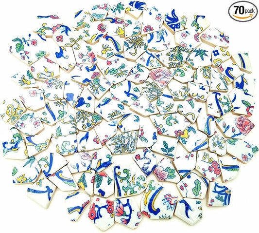 1.1 LB Porcelain Ceramic Mosaic Tiles,Broken Irregular Mosaic Tiles for DIY Craft Floor,Kitchen,Pool, Flower Pots Mosaic Making Supplies (Porcelain 09)