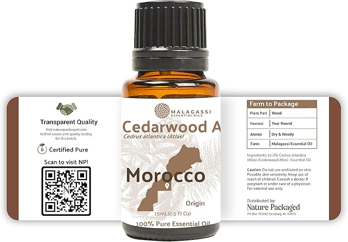 Nature Packaged Pure Cedarwood (Atlas) Essential Oil (15ml) - Direct from Malagassi Essential Oils Farm in Morocco - Essential Oils for Diffusers and Aromatherapy | Pure Therapeutic Grade