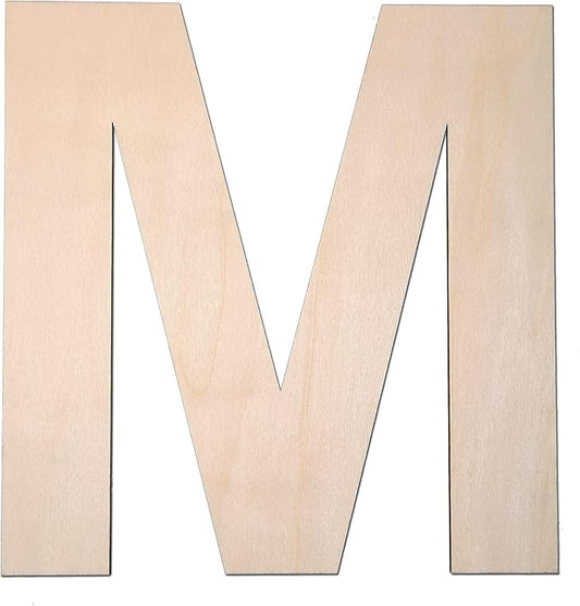 12 Inch Wooden Letter M, 1/4 Inch Thick Large Unfinished Wood Letter for DIY Crafts Home Wall Decor