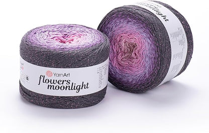2 Skein/Pack YarnArt Flowers Moonlight Gradient Glitter Yarn, Each Ball 9.17 oz (260 gr) / 1094 Yards (1000m), 53% Cotton 43% Acrylic 4% Metallic Polyester, Yarn for Knitting and Crochet (3276)