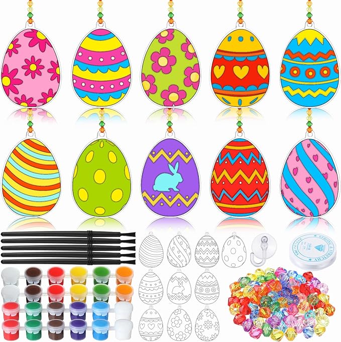 WinnerWhy 30 Sets Easter Suncatchers Window Art Kits, Egg Spring DIY Sun Catchers Bulk Crafts Paint Your Own Window Ornaments for Adult Easter Day Home Birthday Activity Party Decor