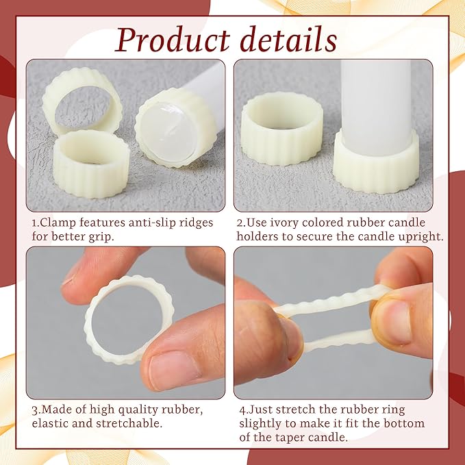 100Pcs Silicone Taper Candle Grippers Non-Slip Candle Holder Adapter Candle Drip Protectors,Vertical-Fixing Silicone Candle Rings,Decorative Stabilizer for Tapers and Candles