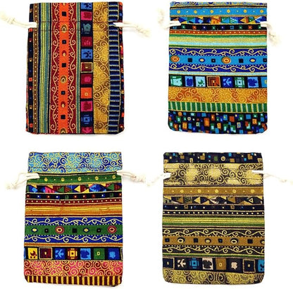 12pc Egyptian Style Jewelry Coin Pouches Aztec Print Drawstring Gift Bag Party Accessories Brocade Cotton Sachet Candy Present Pouch Travel Purse Ethnic (12)