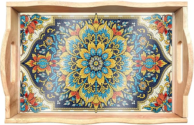 DOTSOPS 5D Diamond Painting Wooden Serving Tray with Handle for Adults DIY Diamond Art Kits for Beginners Full Drill Diamond Dots Gem Arts and Crafts Special Shape 7.8x11.8 Inches Mandala