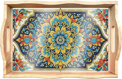 DOTSOPS 5D Diamond Painting Wooden Serving Tray with Handle for Adults DIY Diamond Art Kits for Beginners Full Drill Diamond Dots Gem Arts and Crafts Special Shape 7.8x11.8 Inches Mandala