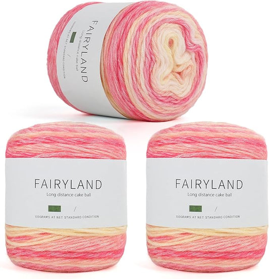 Aeelike Ombré Yarn for Crocheting, 3 Skeins Gradient Cake Yarn 100g (3.52 oz) 245m (267 Yards) # 3 Light Weight - Soft Yarns with Vibrant Colors for Making Blanket Scarves, Pink Yellow Gradient