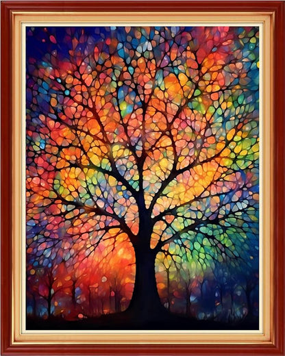 Dooxvey Cross Stitch Kits for Adults Beginners,Full Range of Cross-Stitch Stamped Kits Needlepoint Kits for Beginners Embroidery Kits 11CT Cross Stitch Patterns-Colorful Night Light Tree 16x20 inch