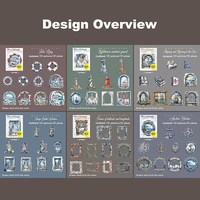 AuriicLeaf Nautical Scrapbook Stickers Set – 60PCS Vintage Maritime-Themed Cardstock Stickers, Adhesive Die-Cuts for Journals, Crafts, Gift Tags, DIY Decor