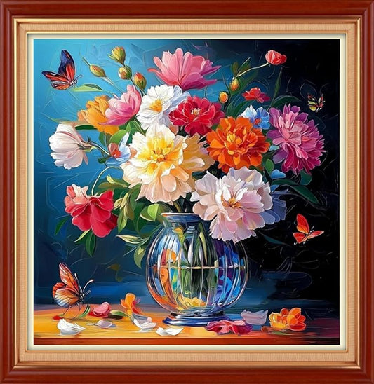 Joyhoor Stamped Cross Stitch Kits for Beginners Needlepoint Kits for Adults Embroidery Kits 11CT Counted Cross Stitch Kits Printed Embroidery Pattern- Colorful Flowers Butterflies 18x18 inch