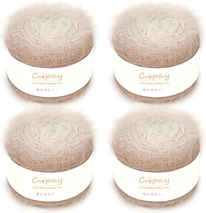 Coopay Ombre Yarn for Crocheting and Knitting - 4 Pack Dual Gradient Yarn Cake with Plush of 100g/3.52oz - 190m/207yds - 38% Wool, 40% Nylon, 22% Acrylic for Sweaters, Hats, Scarves (Mocha)
