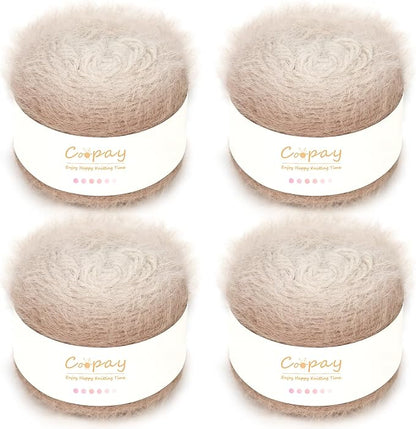 Coopay Ombre Yarn for Crocheting and Knitting - 4 Pack Dual Gradient Yarn Cake with Plush of 100g/3.52oz - 190m/207yds - 38% Wool, 40% Nylon, 22% Acrylic for Sweaters, Hats, Scarves (Mocha)