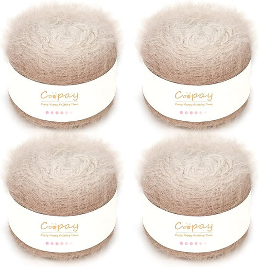 Coopay Ombre Yarn for Crocheting and Knitting - 4 Pack Dual Gradient Yarn Cake with Plush of 100g/3.52oz - 190m/207yds - 38% Wool, 40% Nylon, 22% Acrylic for Sweaters, Hats, Scarves (Mocha)