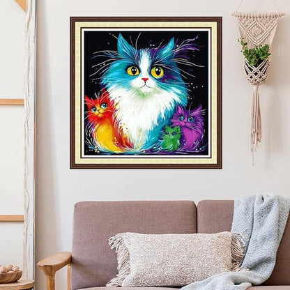 Joycasa Stamped Cross Stitch Kits for Beginners Full Range of Cross Stitching 11 CT Printed Cross Stitch Kit for Adults Cross-Stitch Patterns Needlepoint Kits-Colorful Cat 18x18 inchs