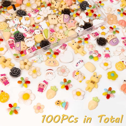 100Pcs Slime Charms, Mixed Cute Resin Charms Set for Scrapbooking, Phone Cases, Hair Accessories, Fake Candy Decor, Crafting Embellishments & DIY Keychains