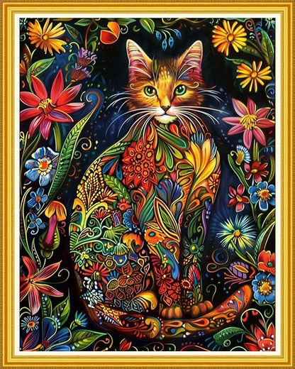 Magxvouy Cross Stitch Kits Stamped Full Range of Embroidery Kits,Cross Stitch Patterns Needlework Kits for Beginners 11CT Printed Kits&Cat Flowers 16x20 inch