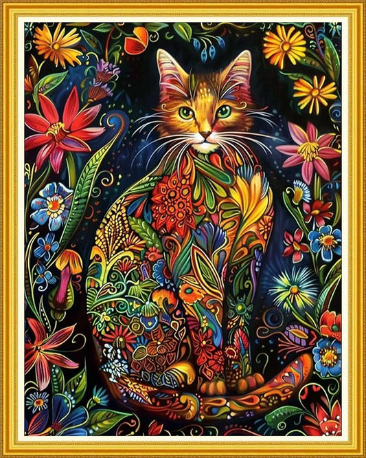 Magxvouy Cross Stitch Kits Stamped Full Range of Embroidery Kits,Cross Stitch Patterns Needlework Kits for Beginners 11CT Printed Kits&Cat Flowers 16x20 inch