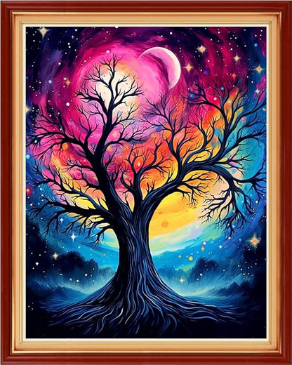 DMCVIVR Stamped Cross Stitch Kits for Beginners Adults Needlepoint Kits for Beginners Embroidery Kits for Adults Crossstitch Kit for Beginners 11CT-Noctilucent Tree 16x20 inch