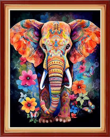 Findvoor Stamped Cross Stitch Kits for Beginner Embroidery Kits for Beginners Adults DIY 11CT Cross Stitch Patterns Needlepoint Kits Crossstitching Kits-Colorful Elephant 16x20 inch