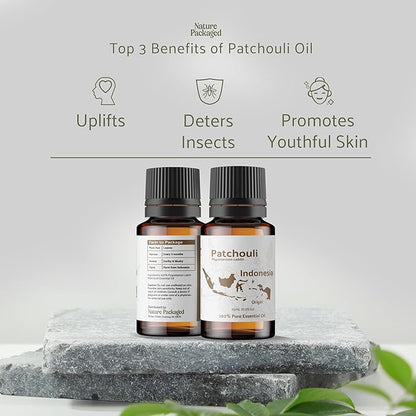 Nature Packaged Dark Patchouli Essential Oil - Direct from Java Indonesia Natural Repellent Aceite de Pachulí - Aromatherapy and Premium Therapeutic Grade - Ideal for Body & Candle-Making (2lbs)