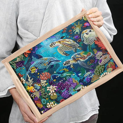 DOTSOPS Sea World Diamond Art Tray with Handle 5D Diamond Painting Plate Paint by Numbers Kits for Living Room(7.8x11.8 inches)