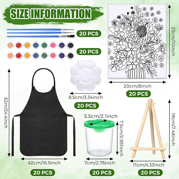 Sherr 140 Pcs 20 Set Pre Drawn Canvas Kit for Painting Craft Sip and Paint Kit for Adults Pre Printed Canvas Painting Favor for Virtual DIY Birthday Gifts Adult's Date Party(Flower)