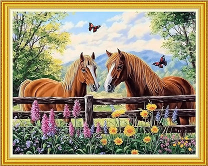Fanxvivy Stamped Cross Stitch Kits for Beginners Full Range of Cross Stitching Preprinted Embroidery Kits for Adults, 11CT Embroidery Pattern Needlepoint Kits-Couple Horse 16x20 inch