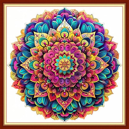 Foxhool Stamped Cross Stitch Kits,11CT Printed Cross Stitch Pattern Full Embroidery Kits for Beginner Needlepoint Kits-Colorful Mandala 18x18 inchs