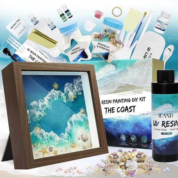 iLAND Craft Kits for Adults DIY UV Resin Kit Beach Themed Crafting Ocean Resin Art Creative Adult Crafts for Women Resin Art Set for Beginers Crafty Gifts for Women Teen Girls on Christmas Romantic