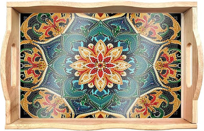 DOTSOPS 5D Diamond Painting Wooden Serving Tray with Handle for Adults DIY Diamond Art Kits for Beginners Full Drill Diamond Dots Gem Arts and Crafts Special Shape 7.8x11.8 Inches Mandala