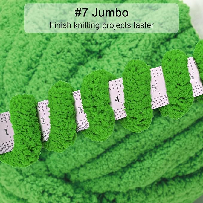 ERLYEEN Chenille Chunky Yarn Super Bulky Soft Thick Fluffy Jumbo Giant Washable Polyester Big Yarn DIY for Arm Knit Blanket Cushion Bed Sofa Home Decor,Green,0.55LB