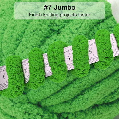 ERLYEEN Chenille Chunky Yarn Super Bulky Soft Thick Fluffy Jumbo Giant Washable Polyester Big Yarn DIY for Arm Knit Blanket Cushion Bed Sofa Home Decor,Green,0.55LB