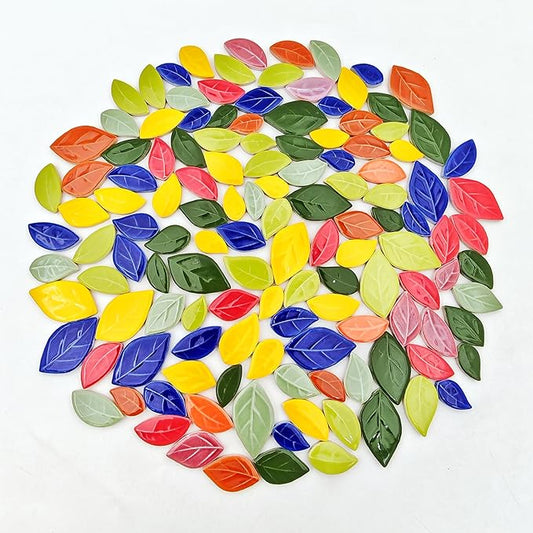 500g/1.1lb Leaf-Shaped Ceramic Mosaic Tiles,Ceramic Mosaic Pieces for Crafts,Mosaic Tiles for Home Decoration or DIY Crafts,Mosaic Making Supplies. (Mixed Color)
