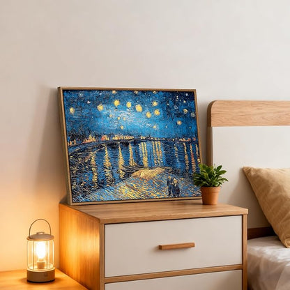 WENGTIAO Framed Canvas Wall Art of Starry Night Over The Rhone by Van Gogh Oil Paintings Famous Artist Reproduction Artwork Pictures Giclee Canvas Prints for Living Room Bedroom Study 12”x16”