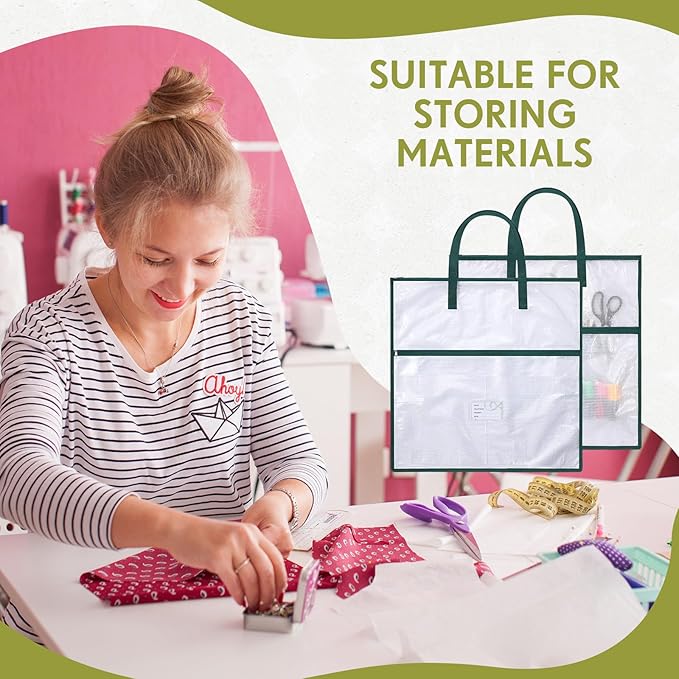 Feifeiya 2 Pack 13.8 Inch Sew Project Bag Quilting Embroidery Craft Organizer Storage Bag with Handle and Pocket Zippered with Tools for Art Craft Knitting Quilting Stitching